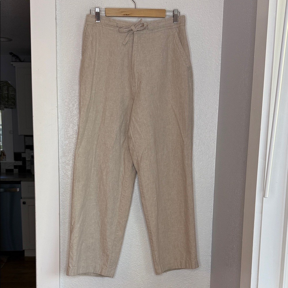 The Havanera Co. Linen Blend Drawstring Pants L Beige Wide Leg Resort Coastal